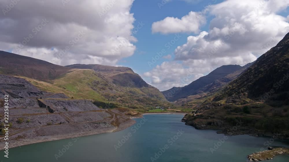 Aerial of the beautiful landscape by Llanberis in Wales - Snowdonia national park Aerial of the beautiful landscape by Llanberis in Wales - Snowdonia national park