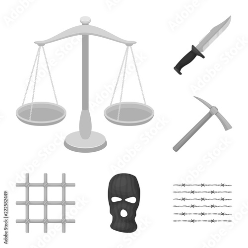 Prison and the criminalmonochrome icons in set collection for design.Prison and Attributes vector symbol stock web illustration.