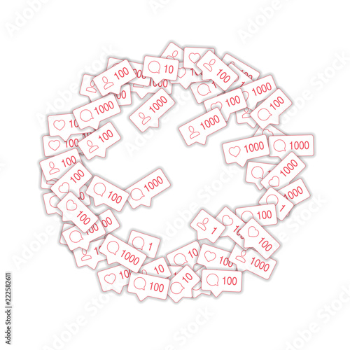 Social media icons. Social media marketing concept. Falling counter comment friend notification. Rou