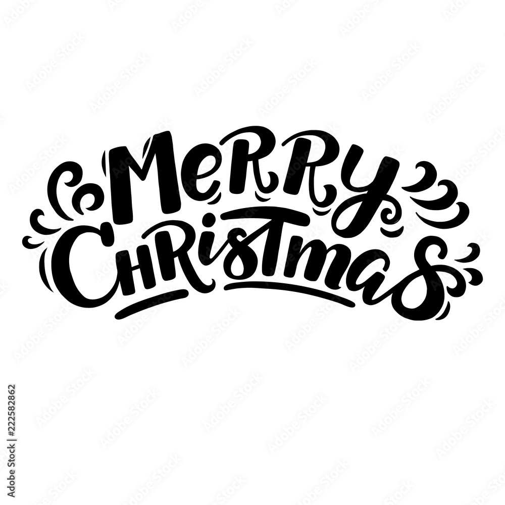 Hand-written cartoon style Merry Christmas lettering for greeting cards, banners, posters, isolated vector illustration on white background. Cartoon style, funny Merry Christmas, Xmas greeting
