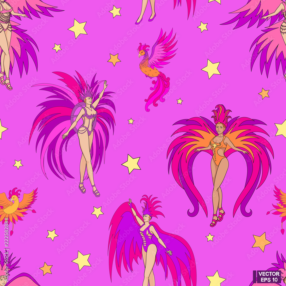 Seamless pattern carnival, brazilian girl. Seamless pattern carnival, brazilian girl.