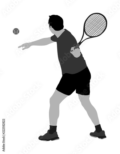 Tennis player in action vector illustration isolated on background. 