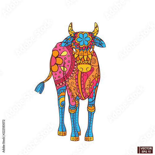 Indian cow in floral patterns.