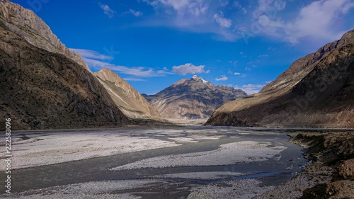 Landscape of K2 trekking trail in Karakoram range, Trekking along the Braldu River in the Karakorum Mountains in Northern Pakistan