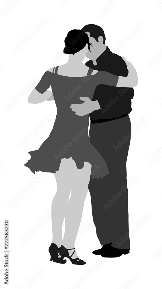 Elegant latino dancers couple vector illustration isolated on white background. Mature tango dancing people in ballroom night event. Senior dancer party. Tango dance.