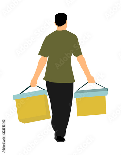 Worker carrying boxes vector illustration isolated on white background. Moving service situation. Transportation by hands. Warehouse activity. Hard work delivery.