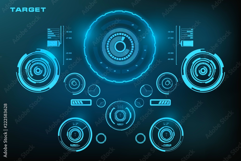 HUD Set elements target. Futuristic blue virtual graphic touch user interface, target HUD Set elements target. Futuristic blue virtual graphic touch user interface, target