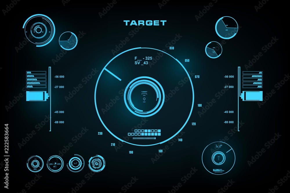 HUD Set elements target. Futuristic blue virtual graphic touch user interface, target HUD Set elements target. Futuristic blue virtual graphic touch user interface, target