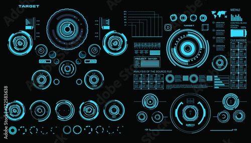 HUD Set elements target. Futuristic blue virtual graphic touch user interface, target
