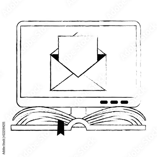 text book with computer and email