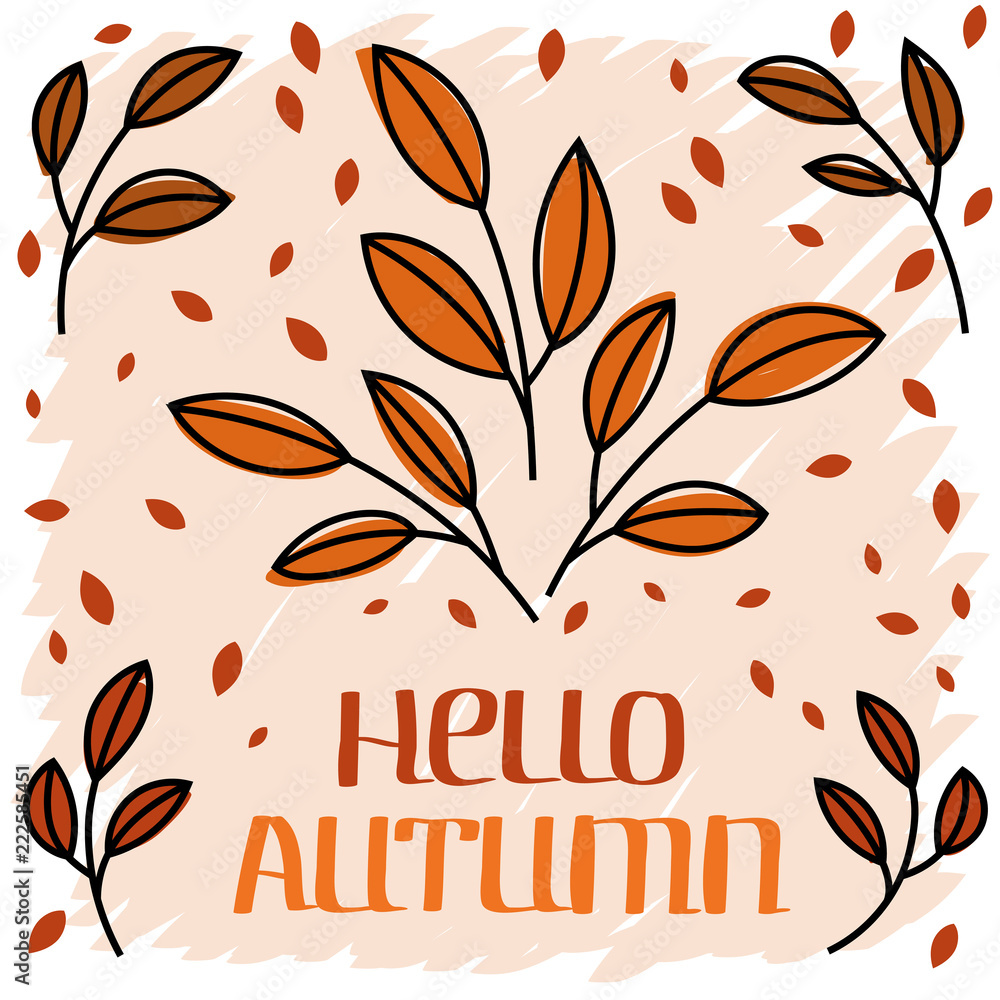 Hello autumn card. Banner with leaves. Vector leaf