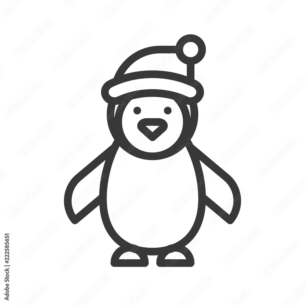 Penguin wearing Santa Claus hat, Merry Christmas theme set, outline editable stroke pixel perfect icon Penguin wearing Santa Claus hat, Merry Christmas theme set, outline editable stroke pixel perfect icon
