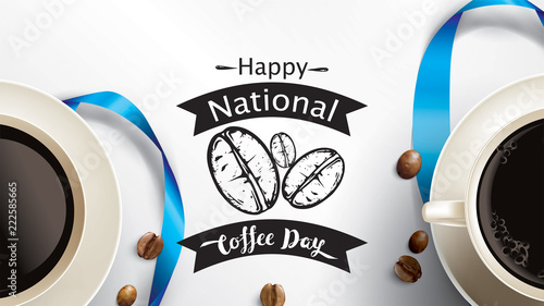 Vector illustration of happy International or national Coffee Day with hand lettering. Suitable for greeting card, poster and banner. mobile background