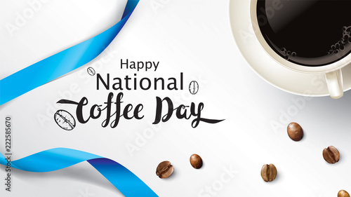 Vector illustration of happy International or national Coffee Day with hand lettering. Suitable for greeting card, poster and banner. mobile background