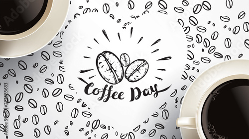 Vector illustration of happy International or national Coffee Day with hand lettering. Suitable for greeting card, poster and banner. mobile background