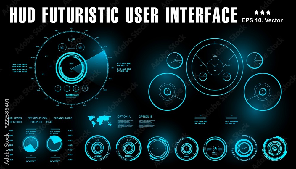 Target HUD elements. Futuristic blue virtual graphic touch user interface Target HUD elements. Futuristic blue virtual graphic touch user interface