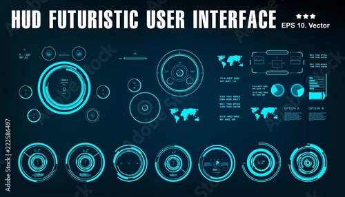 Target HUD elements. Futuristic blue virtual graphic touch user interface