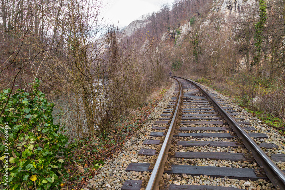 Old scenic railroad in Transylvania, in autumn