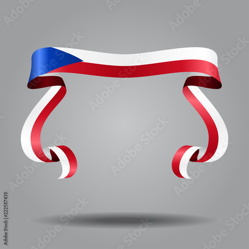 Czech flag wavy ribbon background. Vector illustration.