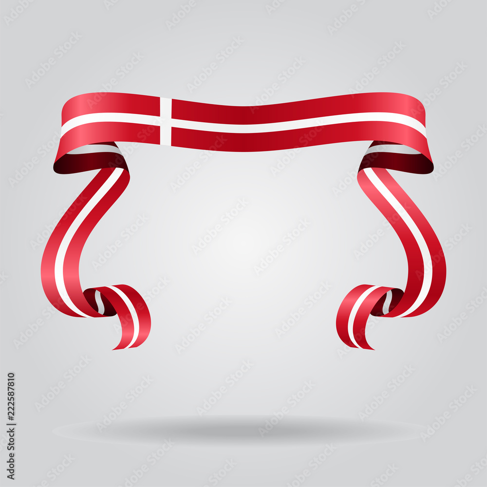 Fototapeta premium Danish flag wavy ribbon background. Vector illustration.
