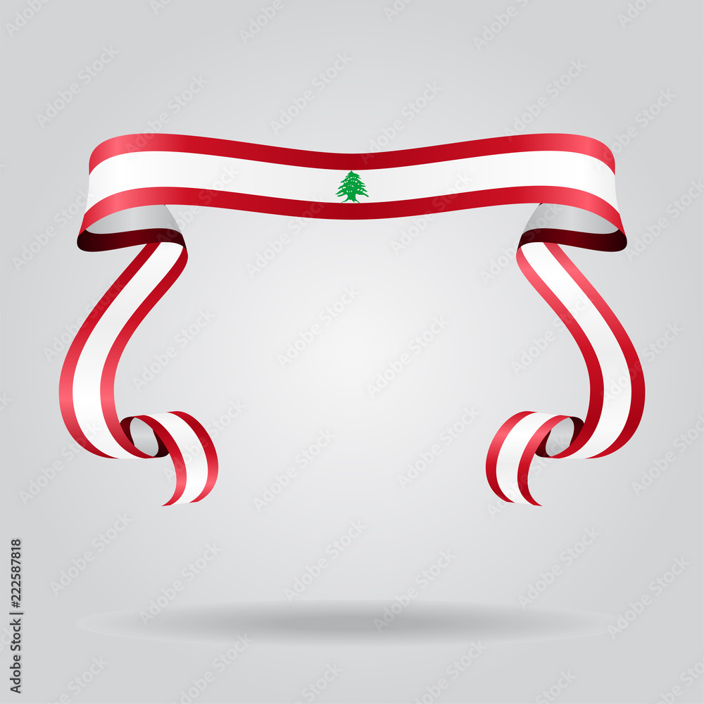 Obraz premium Lebanese flag wavy ribbon background. Vector illustration.