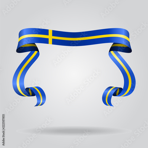 Swedish flag wavy ribbon background. Vector illustration.