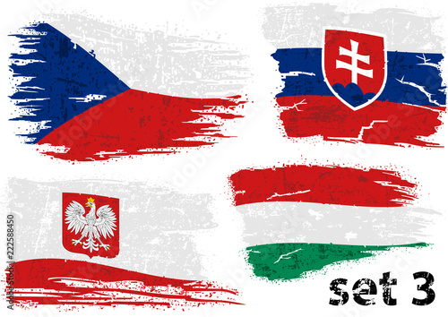 Torn Flag Czech, Slovakia, Poland and Hungary - Colored Abstract Illustrations, Vector