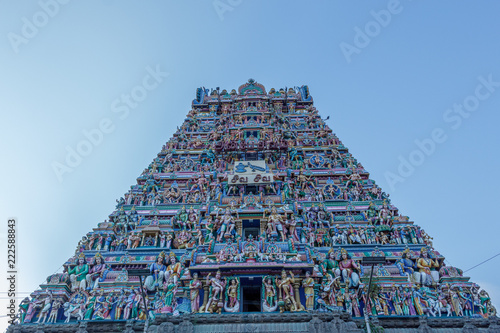 Hindu god and goddess sculptures on temple tower Kapaleeshwarar Temple,Mylapore,Chennai,india