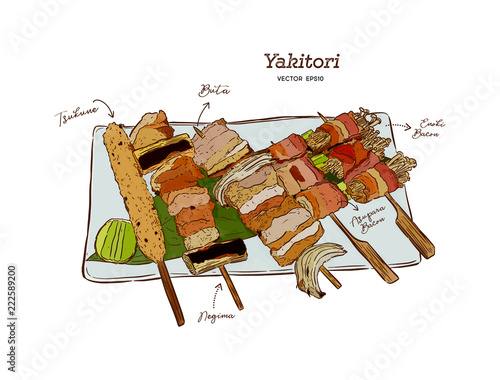 Japanese Yakitori Skewers Illustration of a design vintage