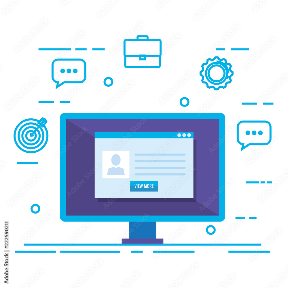 desktop with social media marketing icons desktop with social media marketing icons