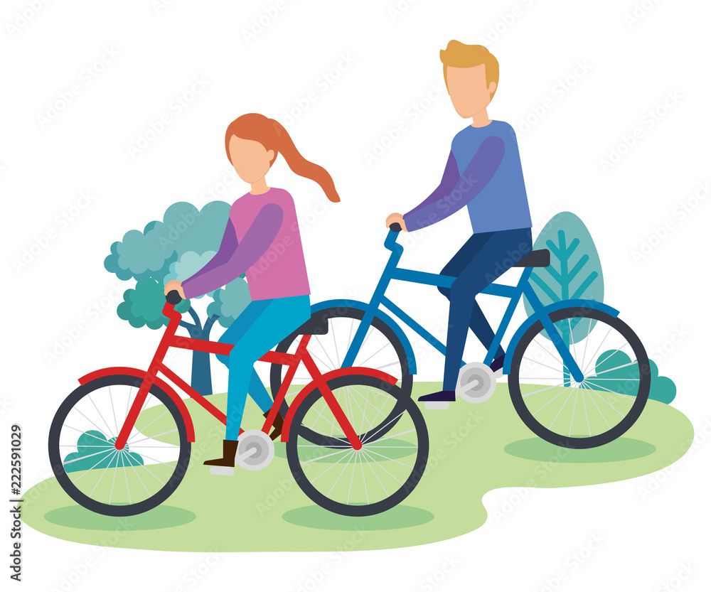 Obraz premium young couple on bicycle characters