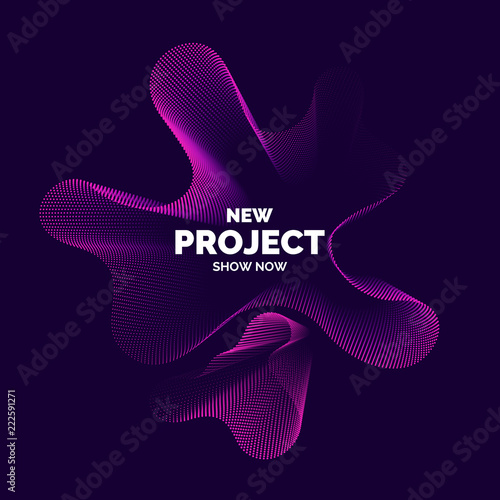 Vector abstract background with dynamic waves, line and particles.