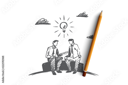 Business idea, partners, together, teamwork concept. Hand drawn isolated vector.