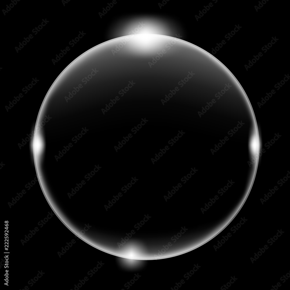 White transparent soap air bubble, isolated on black background
