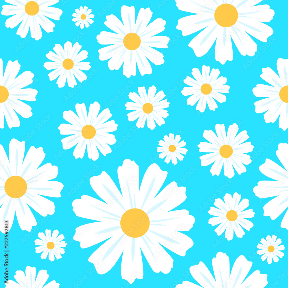 Camomile seamless pattern on blue background Camomile seamless pattern on blue background