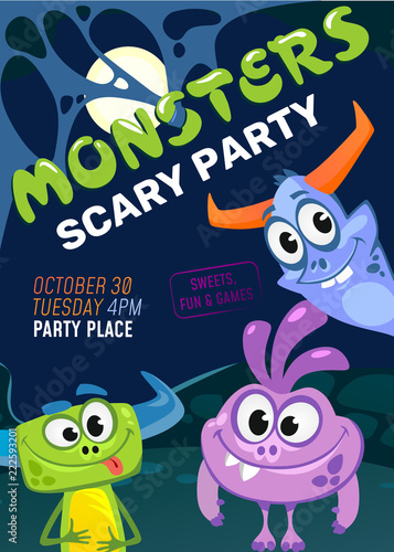 Halloween monster party invitation. Vector illustration