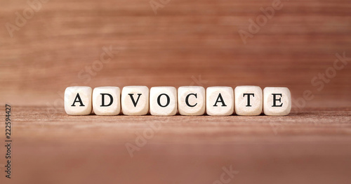 Word ADVOCATE made with wood building blocks