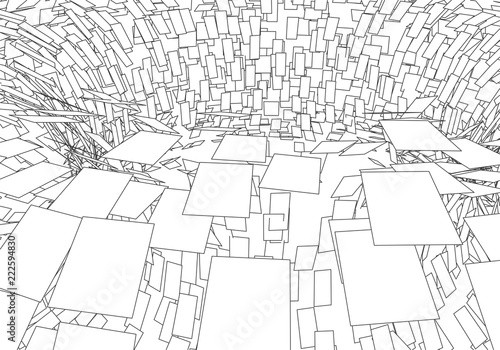 Tunnel or wormhole. Digital 3d wireframe tunnel. 3D tunnel grid. Network cyber technology. Surrealism. Background abstract vector image. 3D illustration tunnel
