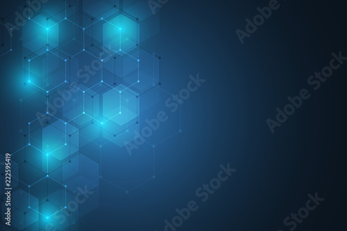 Abstract science and technology concept from hexagonal elements. Polygonal geometric design with hexagons pattern. Hi-tech digital background, vector illustration.