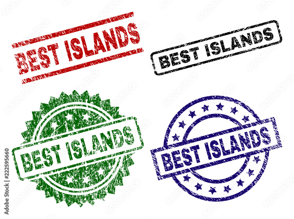 BEST ISLANDS seal prints with corroded texture. Black, green,red,blue vector rubber prints of BEST ISLANDS title with grunge texture. Rubber seals with circle, rectangle, medallion shapes. BEST ISLANDS seal prints with corroded texture. Black, green,red,blue vector rubber prints of BEST ISLANDS title with grunge texture. Rubber seals with circle, rectangle, medallion shapes.