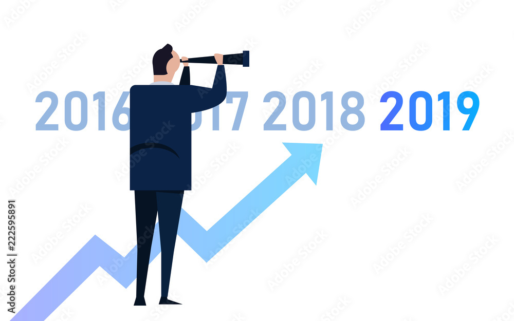 Business graph with arrow up and 2019 symbol, Success concept and growth idea illustration. manager leader vision looking into future compare with previous year. Business graph with arrow up and 2019 symbol, Success concept and growth idea illustration. manager leader vision looking into future compare with previous year.