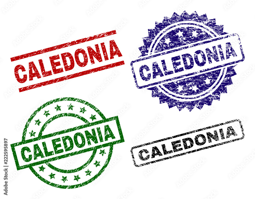 CALEDONIA seal prints with distress style. Black, green,red,blue vector rubber prints of CALEDONIA title with scratched style. Rubber seals with round, rectangle, medallion shapes. CALEDONIA seal prints with distress style. Black, green,red,blue vector rubber prints of CALEDONIA title with scratched style. Rubber seals with round, rectangle, medallion shapes.