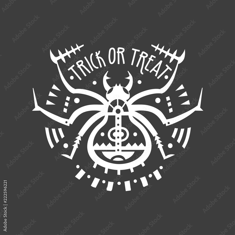 Vector halloween illustration with stylized white spider and lettering 