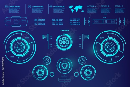 HUD user interface, target. Futuristic blue virtual graphic touch user interface