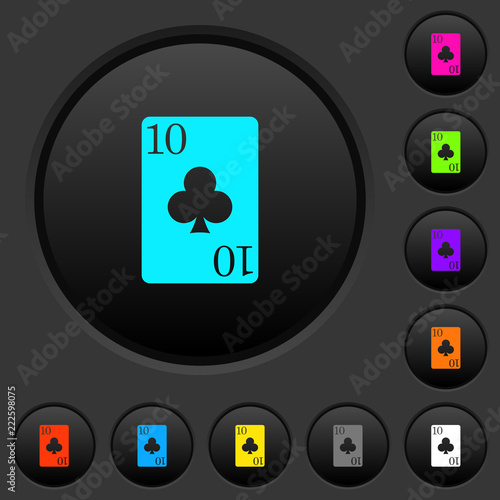 Ten of clubs card dark push buttons with color icons