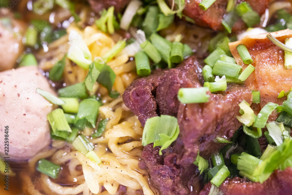 Closeup of Asian Style beef noodles with soup. Closeup of Asian Style beef noodles with soup.