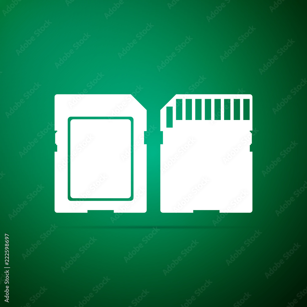 SD card icon isolated on green background. Memory card. Adapter icon. Flat design. Vector Illustration SD card icon isolated on green background. Memory card. Adapter icon. Flat design. Vector Illustration