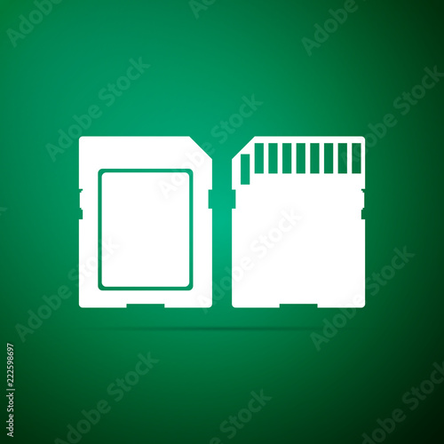 SD card icon isolated on green background. Memory card. Adapter icon. Flat design. Vector Illustration © mingirov