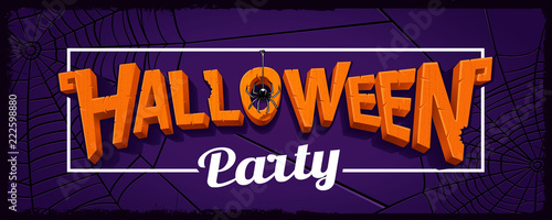 Halloween party horizontal banner with lettering of carved pumpkins