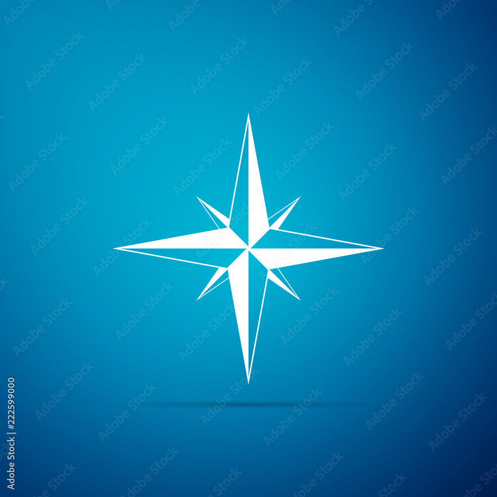 Wind rose icon isolated on blue background. Compass icon for travel. Navigation design. Flat design. Vector Illustration Wind rose icon isolated on blue background. Compass icon for travel. Navigation design. Flat design. Vector Illustration